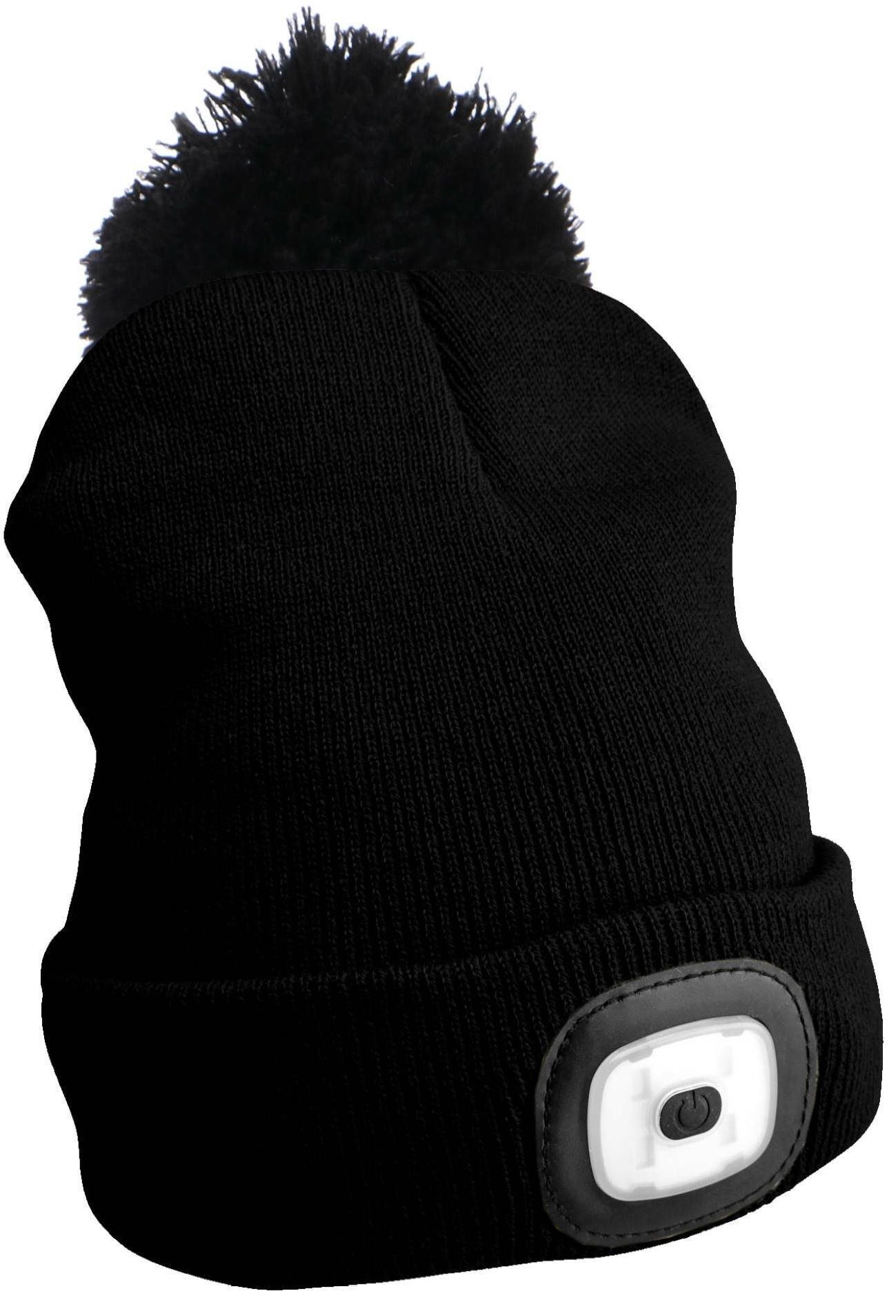 SIXTOL čepice s čelovkou 180lm, nabíjecí, USB, univerzální velikost, bavlna/PE, černá s bambulkou