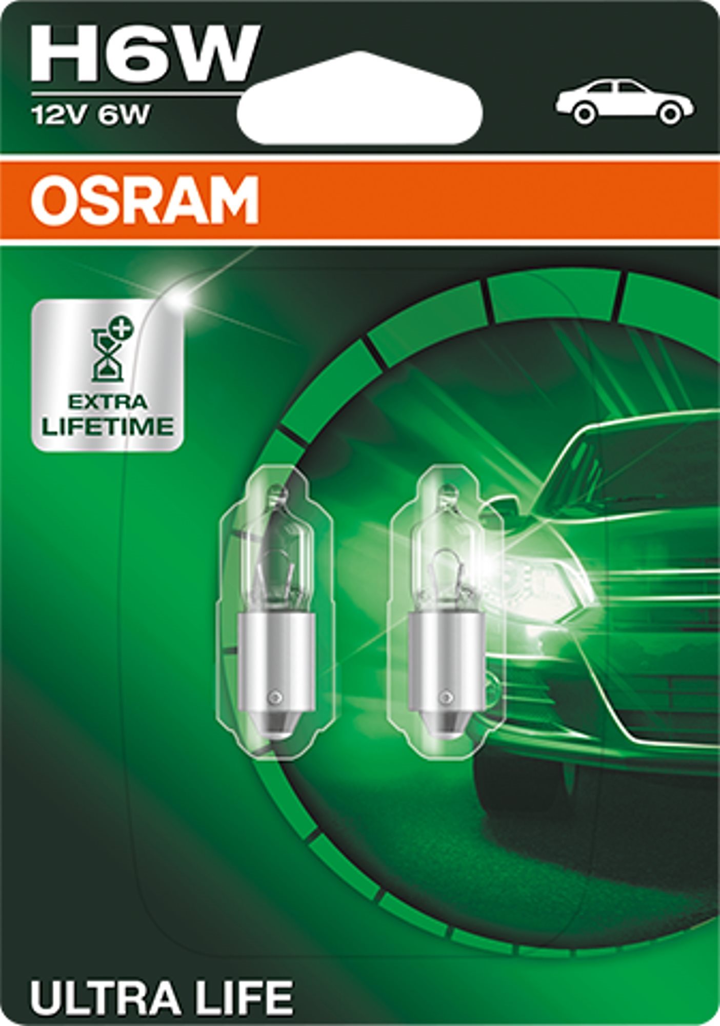 Osram Ultralife H6W, 12 V, 6 W, BAX9s, 2 db