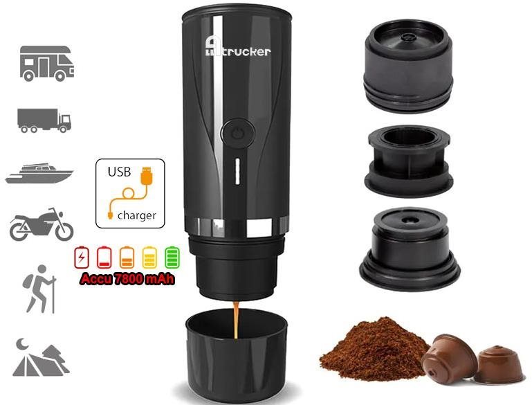 Alltrucker Cestovní USB kávovar pro kapsle Espresso, mletou kávu