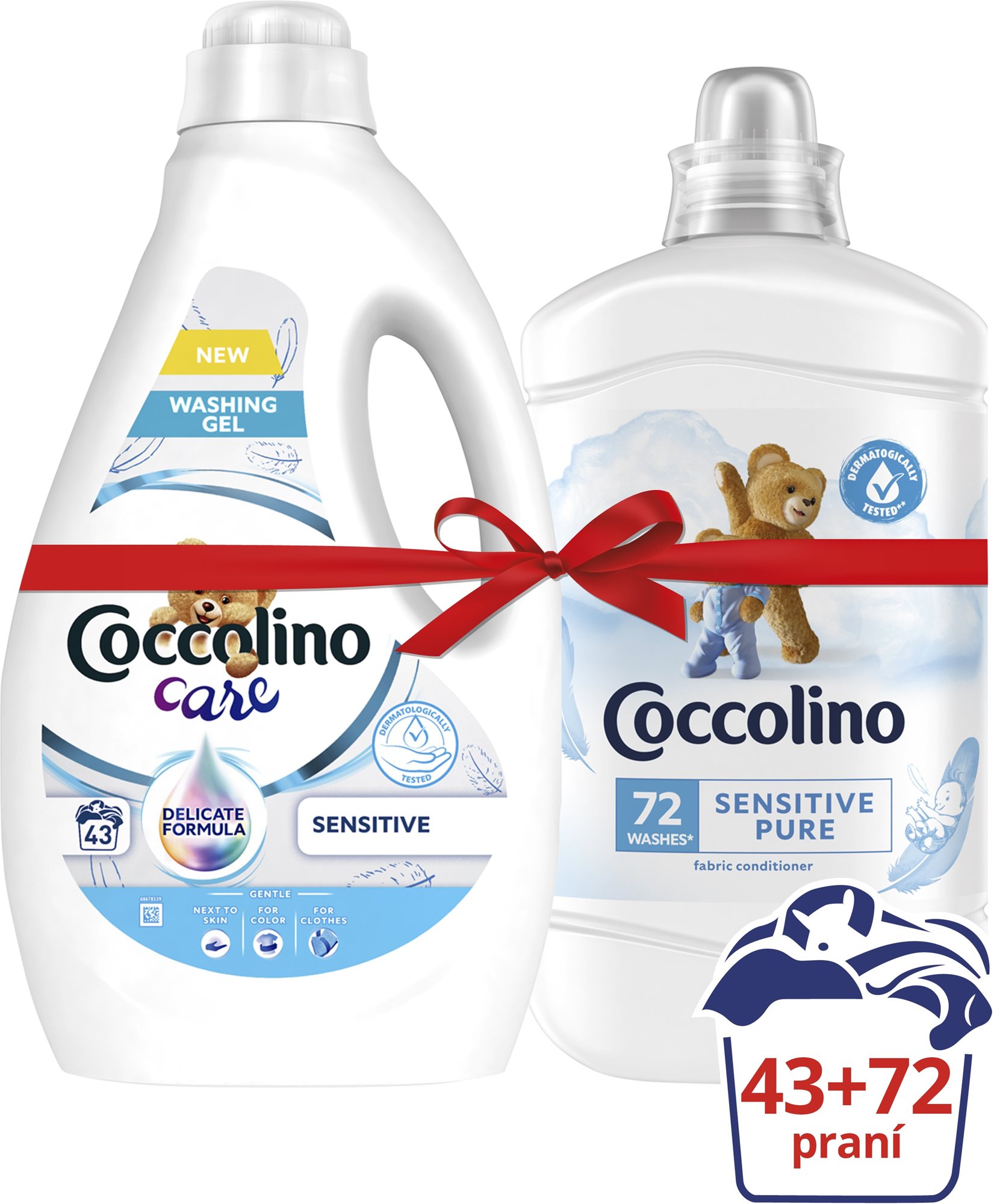 COCCOLINO Sensitive öblítő 1,8 l (72 mosás) + Care Sensitive mosógél 1,72 l (43 mosás)