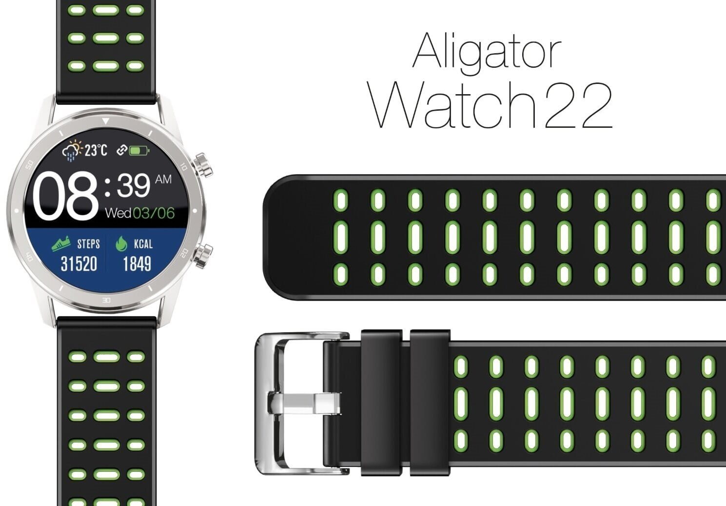 Aligator Watch 22 mm szilikon - dupla zöld
