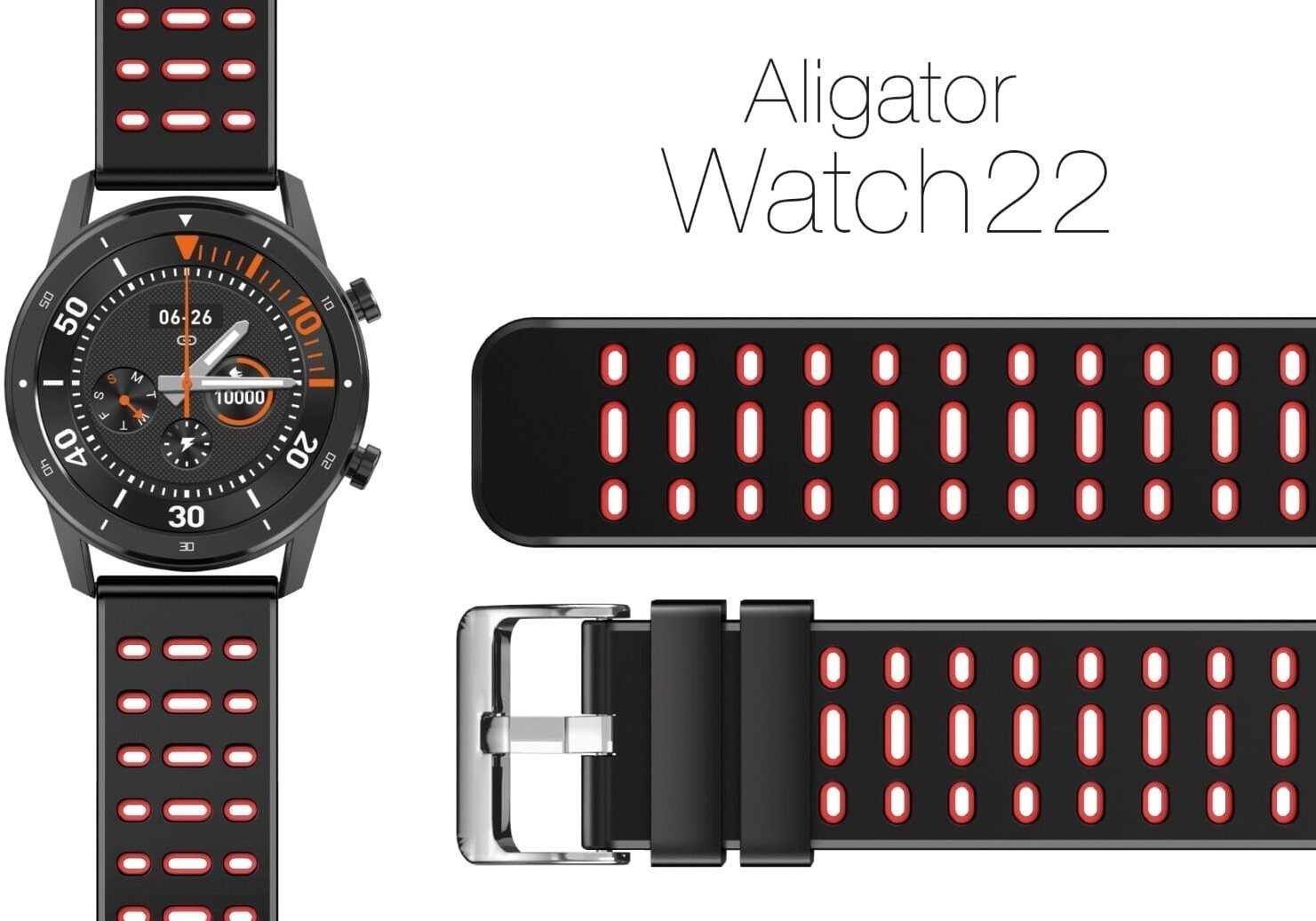 Aligator Watch 22 mm szilikon - dual piros