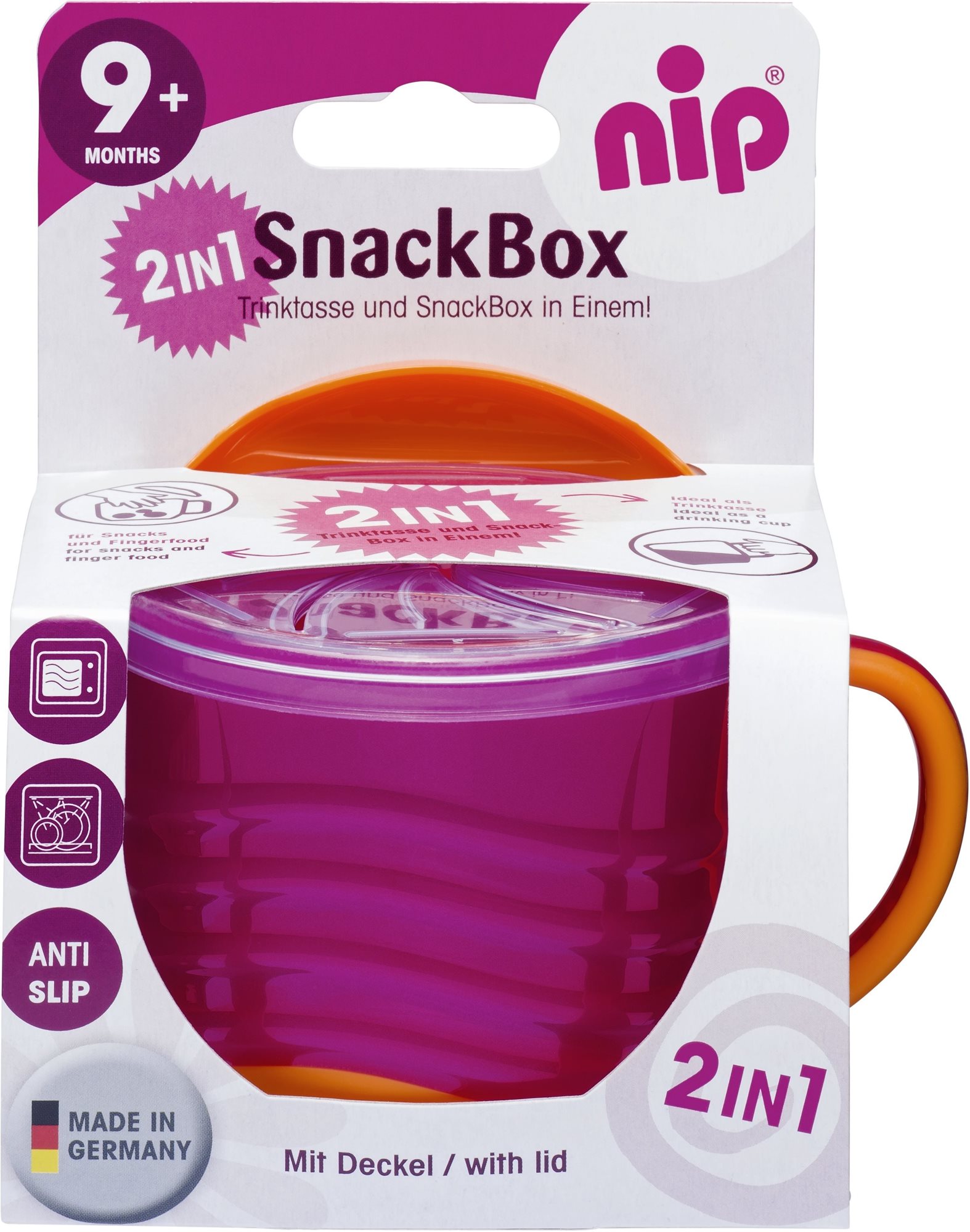 Nip Snackbox 2-az-1-ben rózsaszín, 250 ml