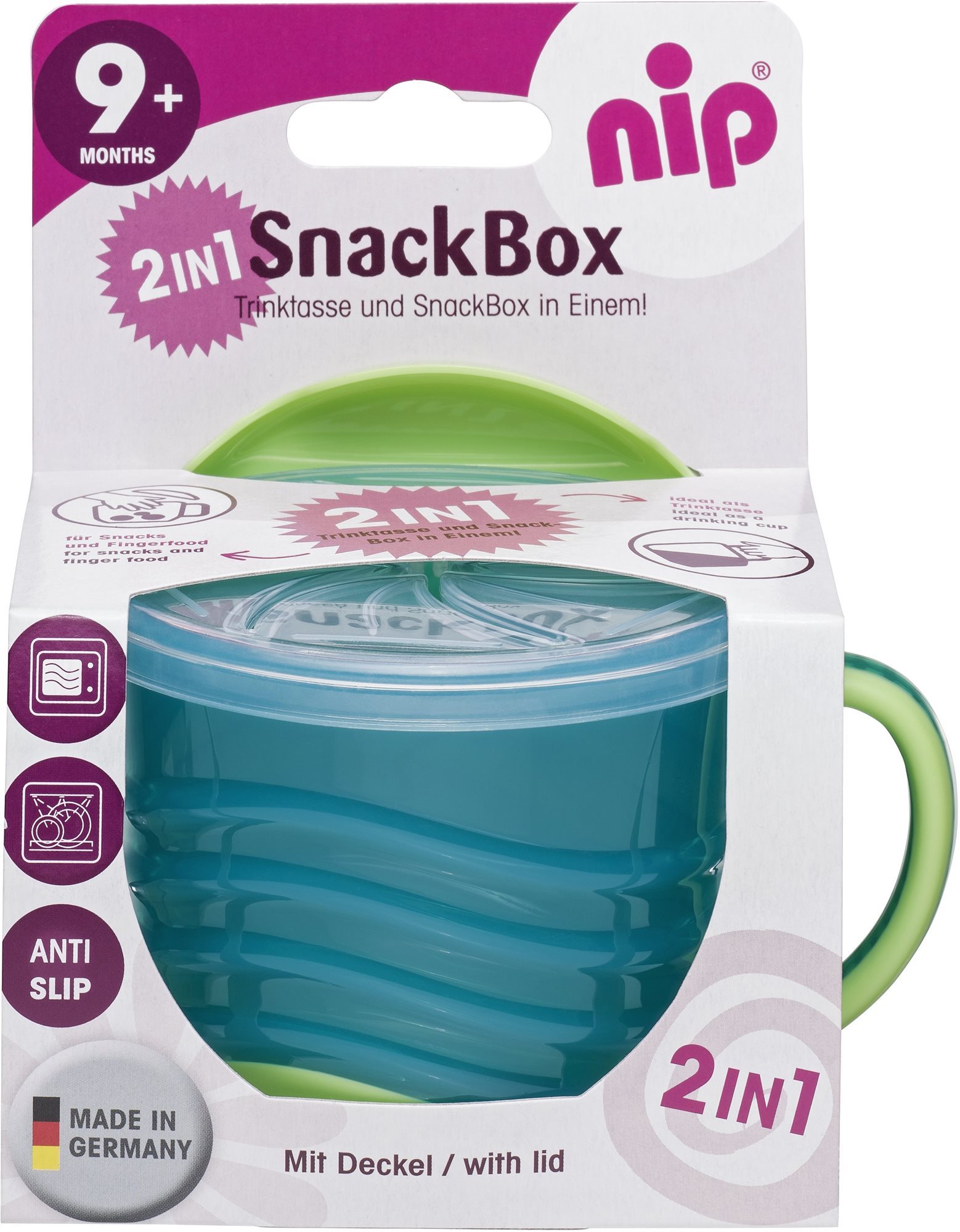 Nip Snackbox 2-az-1-ben kék, 250 ml