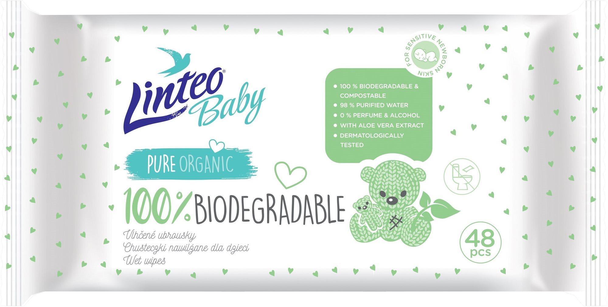 Popsitörlő LINTEO Baby 100% biológiailag lebontható 48 db