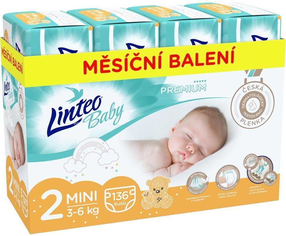 Eldobható pelenka LINTEO Baby Prémium MINI (3–6 kg) 136 db