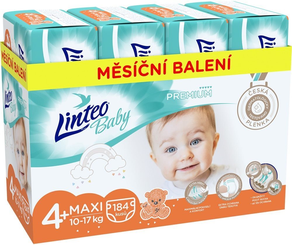 Eldobható pelenka LINTEO Baby Prémium MAXI+ (10–17 kg) 184 db