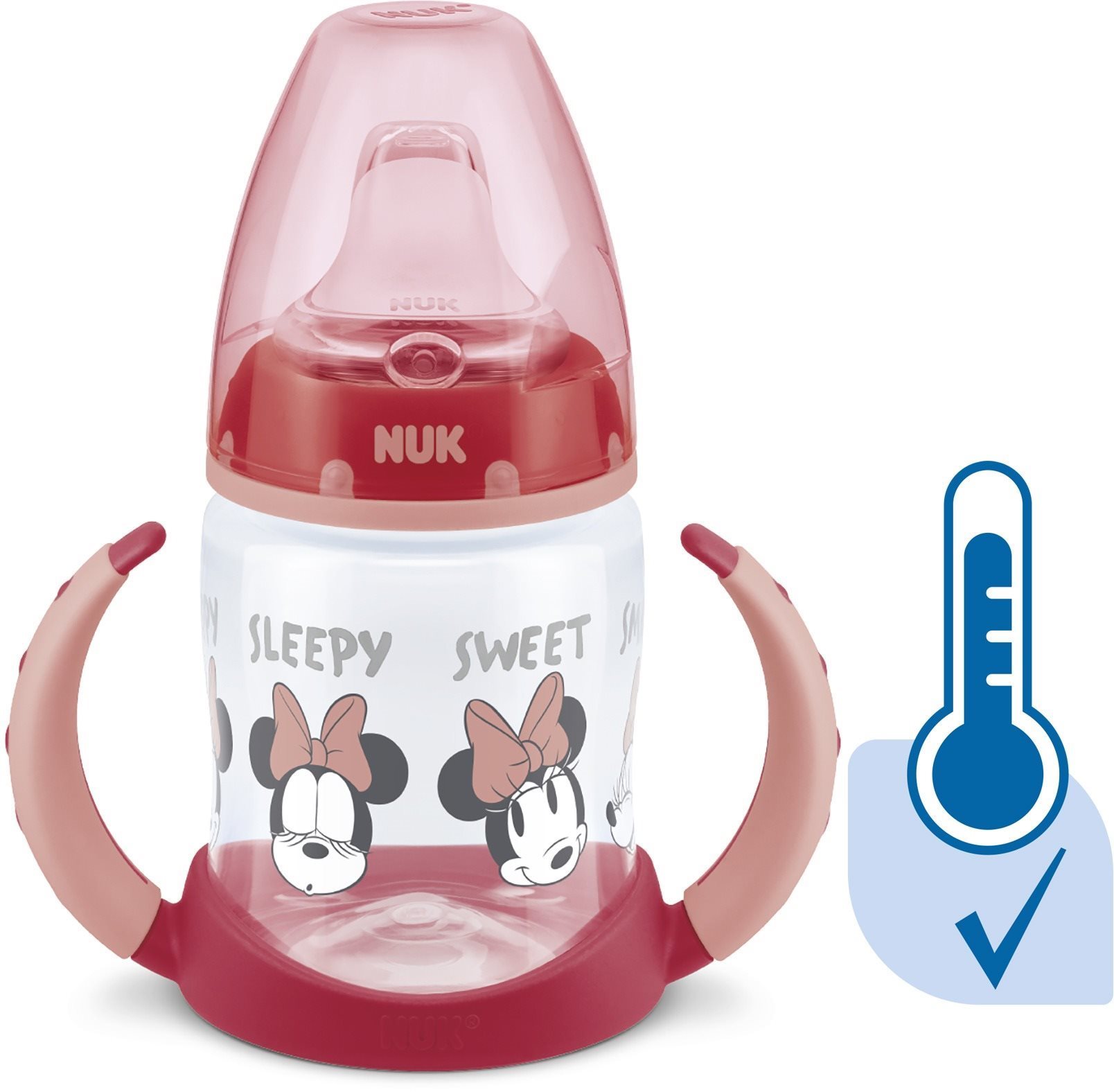 NUK Mickey palack hőmérséklet-szabályozóval 150 ml piros