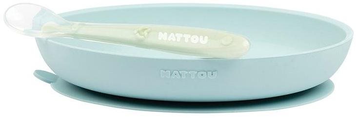 Nattou szilikon étkező készlet 2 db menta tányér és kanál BPA mentes