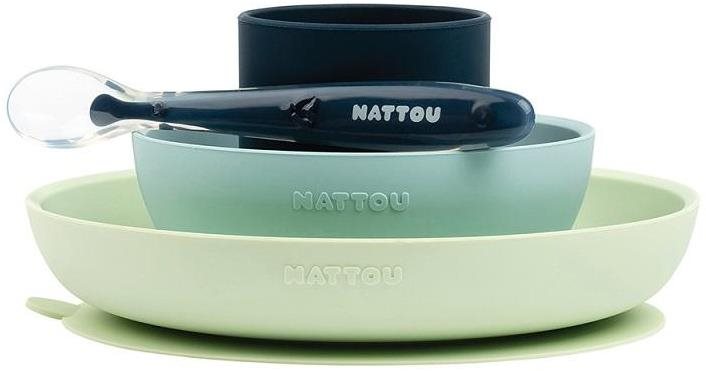 Nattou étkészlet szilikon 4 db zöld-kék BPA nélkül