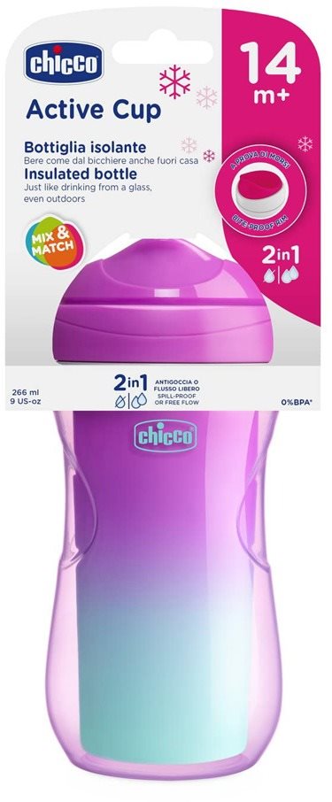 Chicco Active thermo pohár kemény itatóval 200 ml, rózsaszín, virágok 14 m+