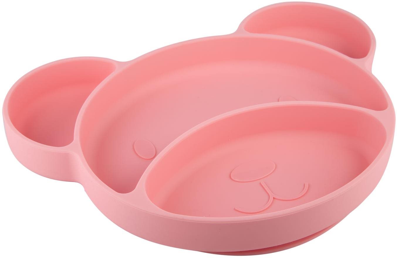 Canpol Babies Osztott szilikon tányér tapadókoronggal - mackó, rózsaszín