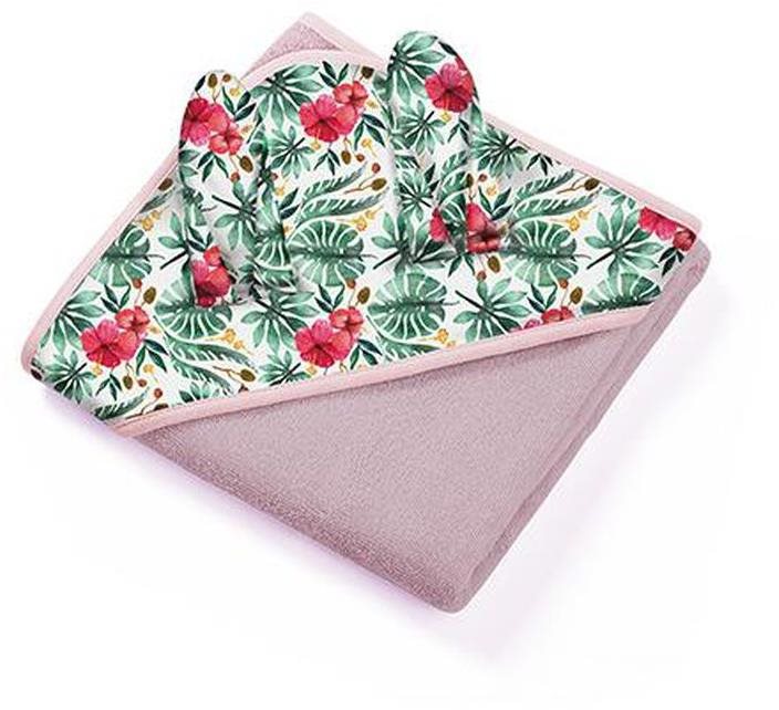 BabyOno Luxus frottírtörülköző kapucnival és nyuszifüllel 100 × 100 cm, rózsaszín/zöld