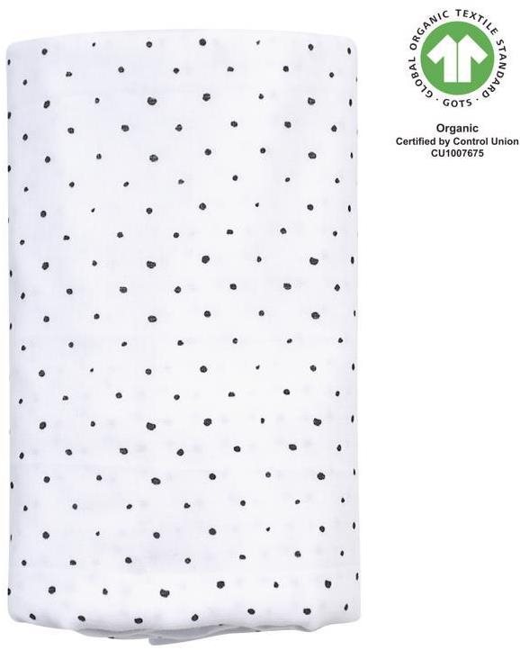 MOTHERHOOD muszlin pelenka BIO XXL Black Dots, 130 × 130 cm