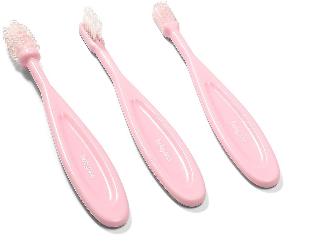 BabyOno Gyerek fogkefe készlet, 3 db, rózsaszín
