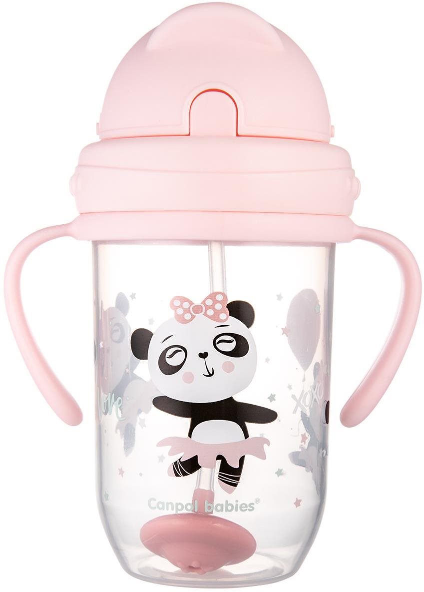 Canpol Babies csepegésmentes ivópohár súllyal ellátott szívószállal Exotic Animals 270 ml, rózsaszínű