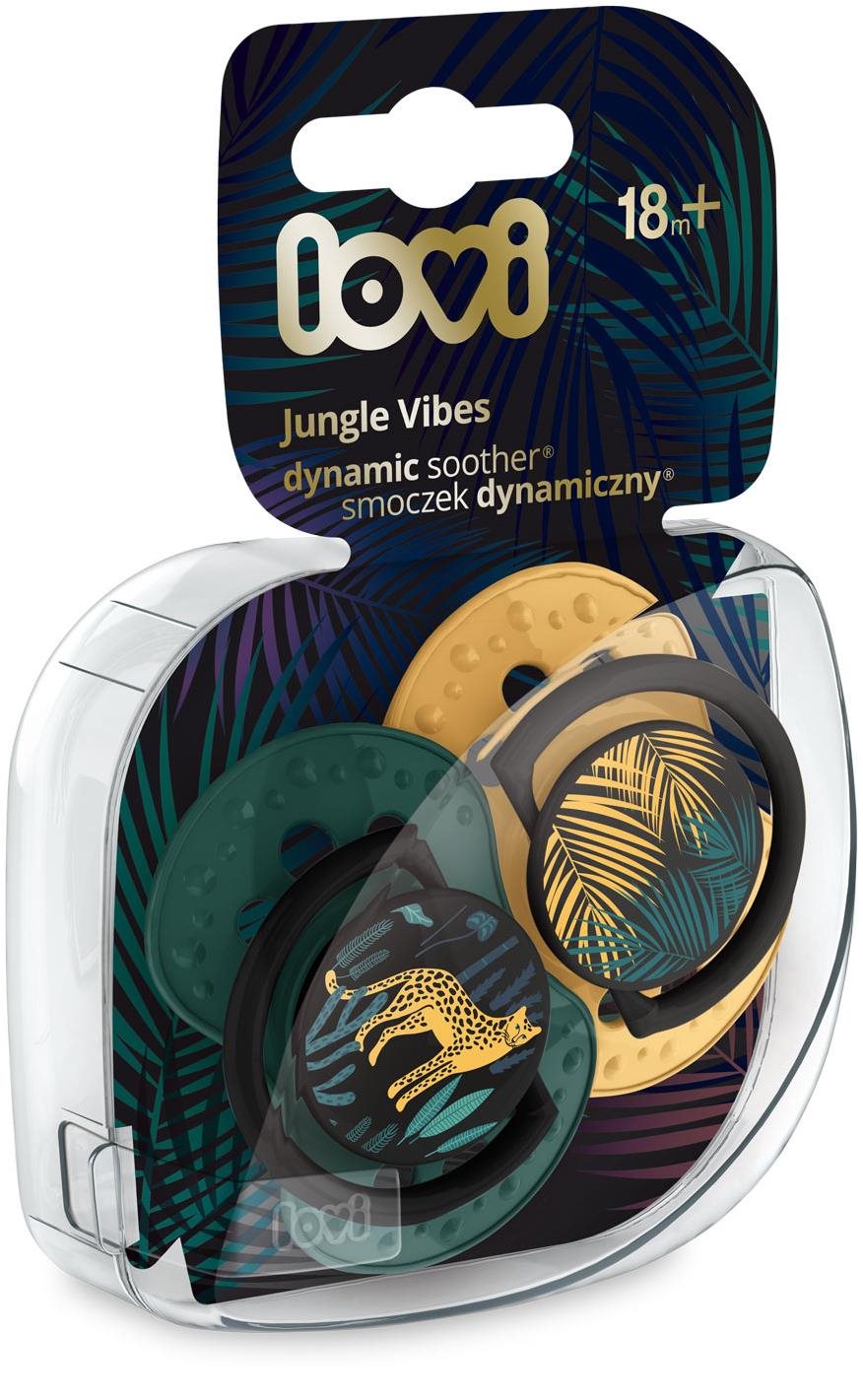 LOVI Jungle Vibes szilikon dinamikus cumi 18 m+, sárga/zöld 2 db