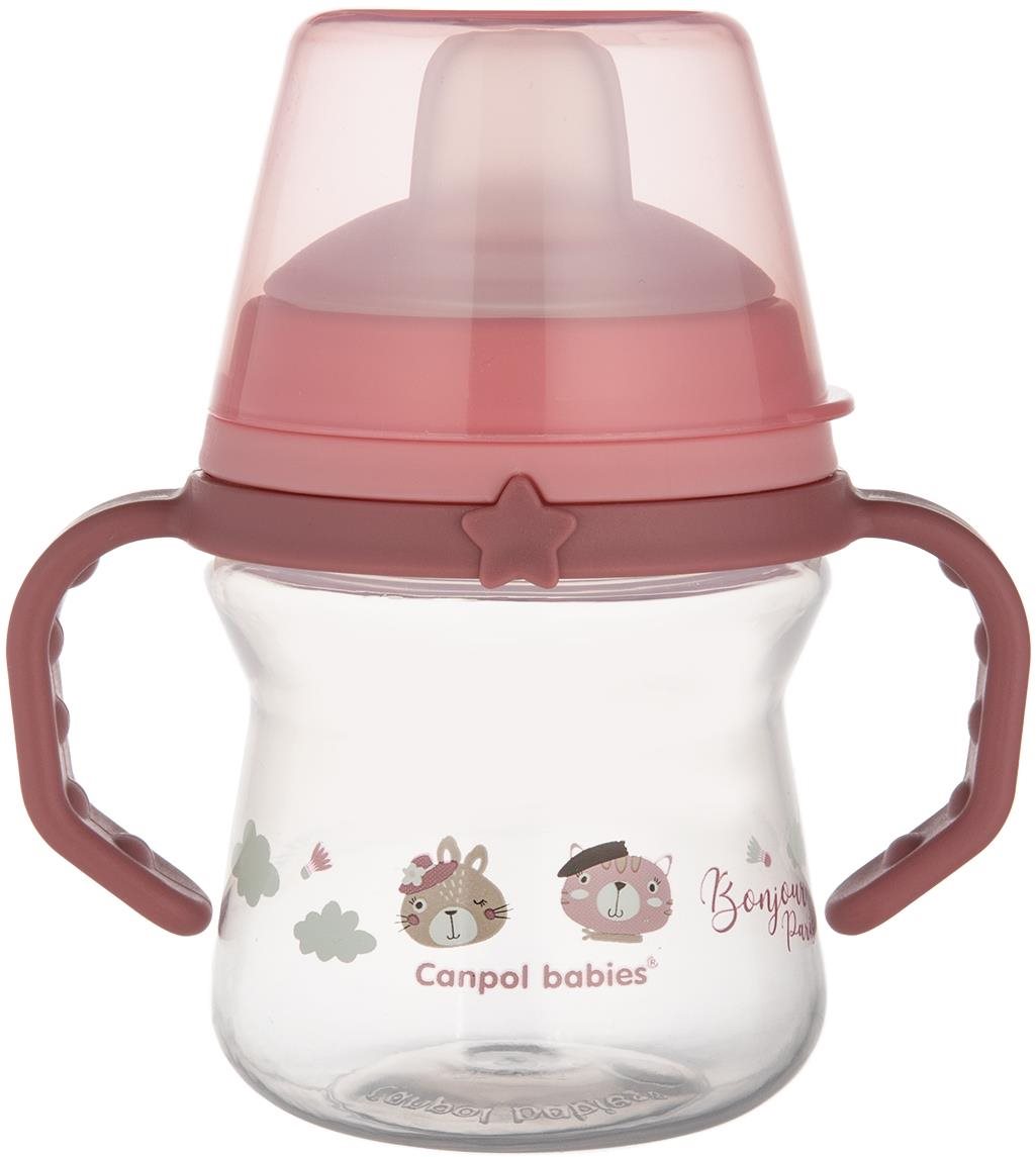 Canpol babies FirstCup Bonjour Paris Pohár szilikon itatóval 150 ml, rózsaszín