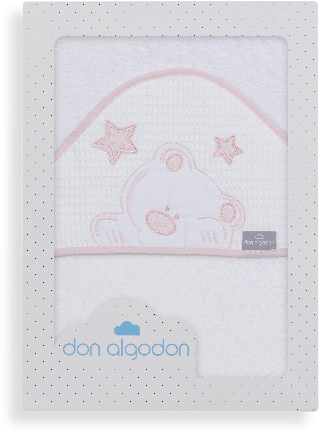 Gyerek fürdőlepedő INTERBABY Frottír fürdőlepedő (100 × 100 cm) mackó csillaggal, fehér-rózsaszín