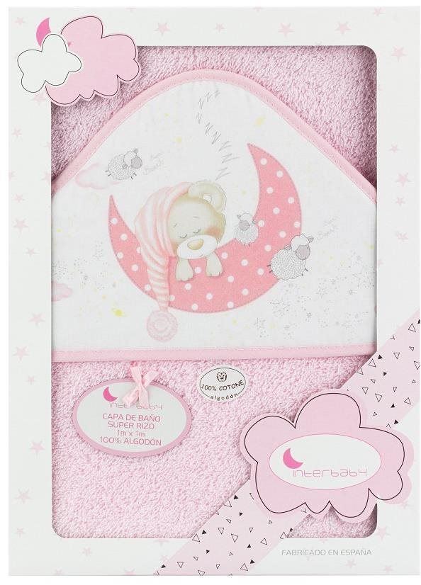 Gyerek fürdőlepedő INTERBABY Frottír fürdőlepedő (100 × 100 cm) alvó mackó, rózsaszín