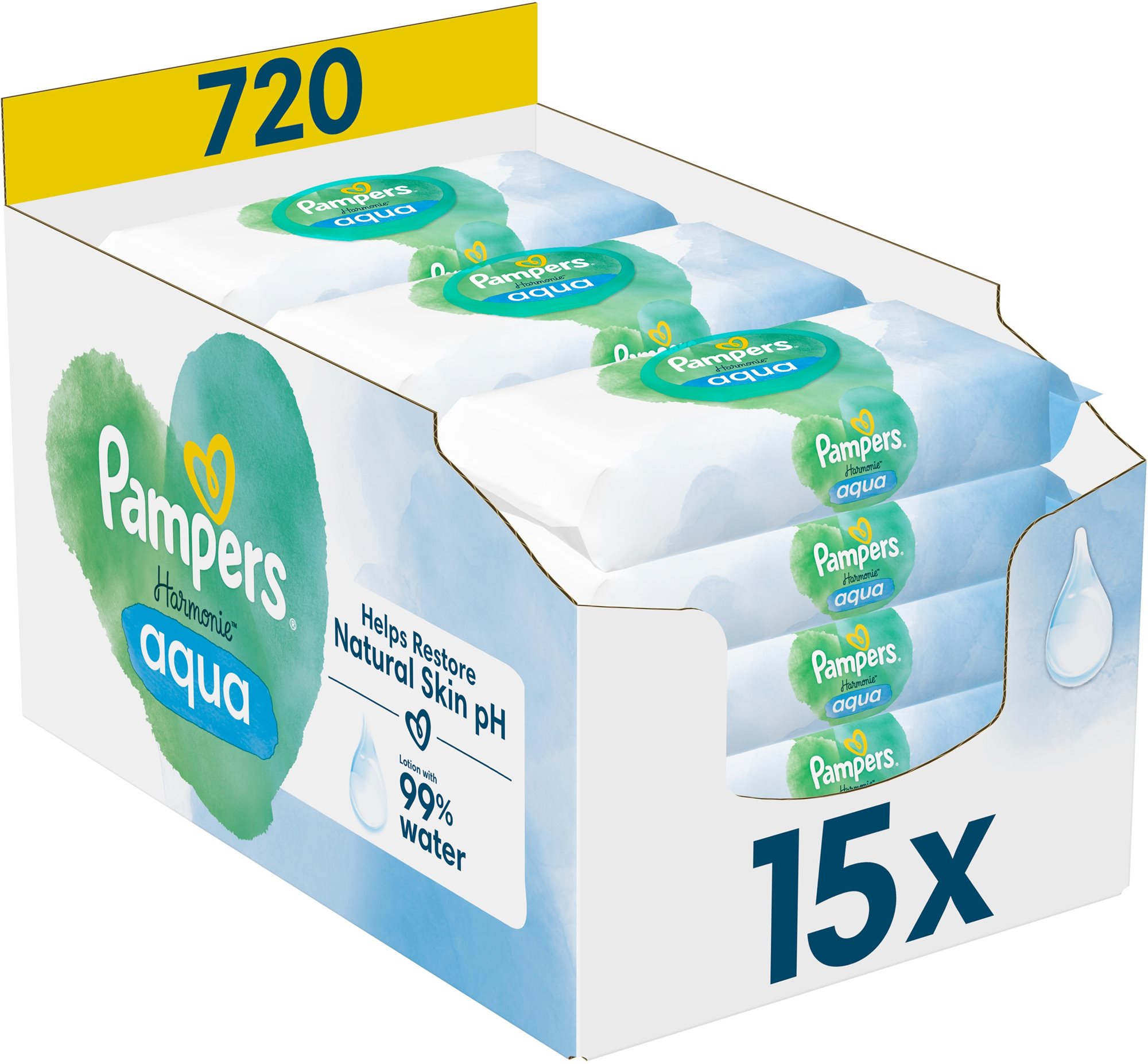 PAMPERS Harmonie Aqua Nedves törlőkendő Plastic Free 15x 48 db