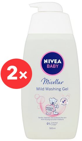 Gyerek tusfürdő NIVEA Baby Micellar Mild Washing Gel 2× 500 ml