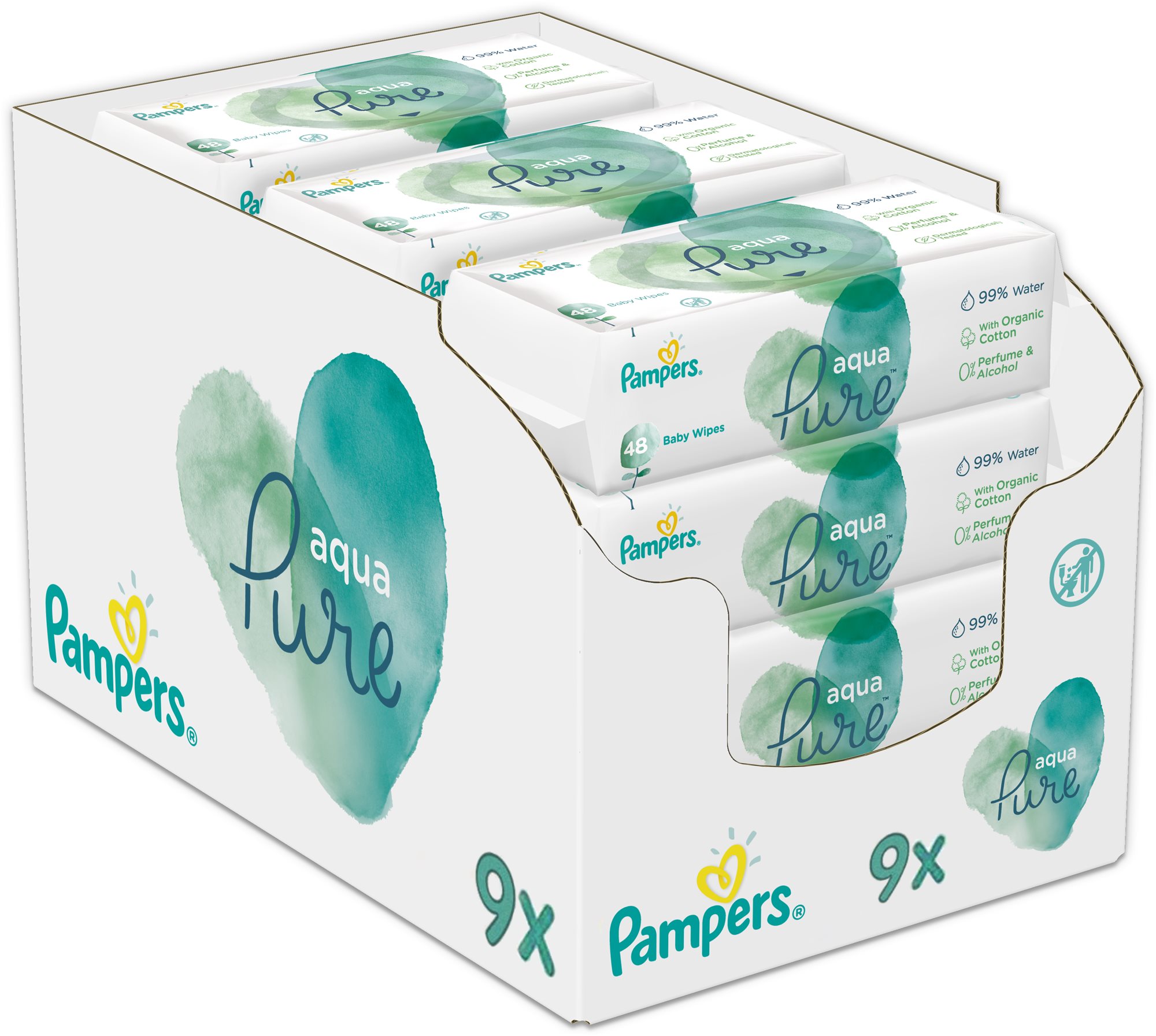 PAMPERS Aqua Pure nedves törlőkendők 9× 48 db