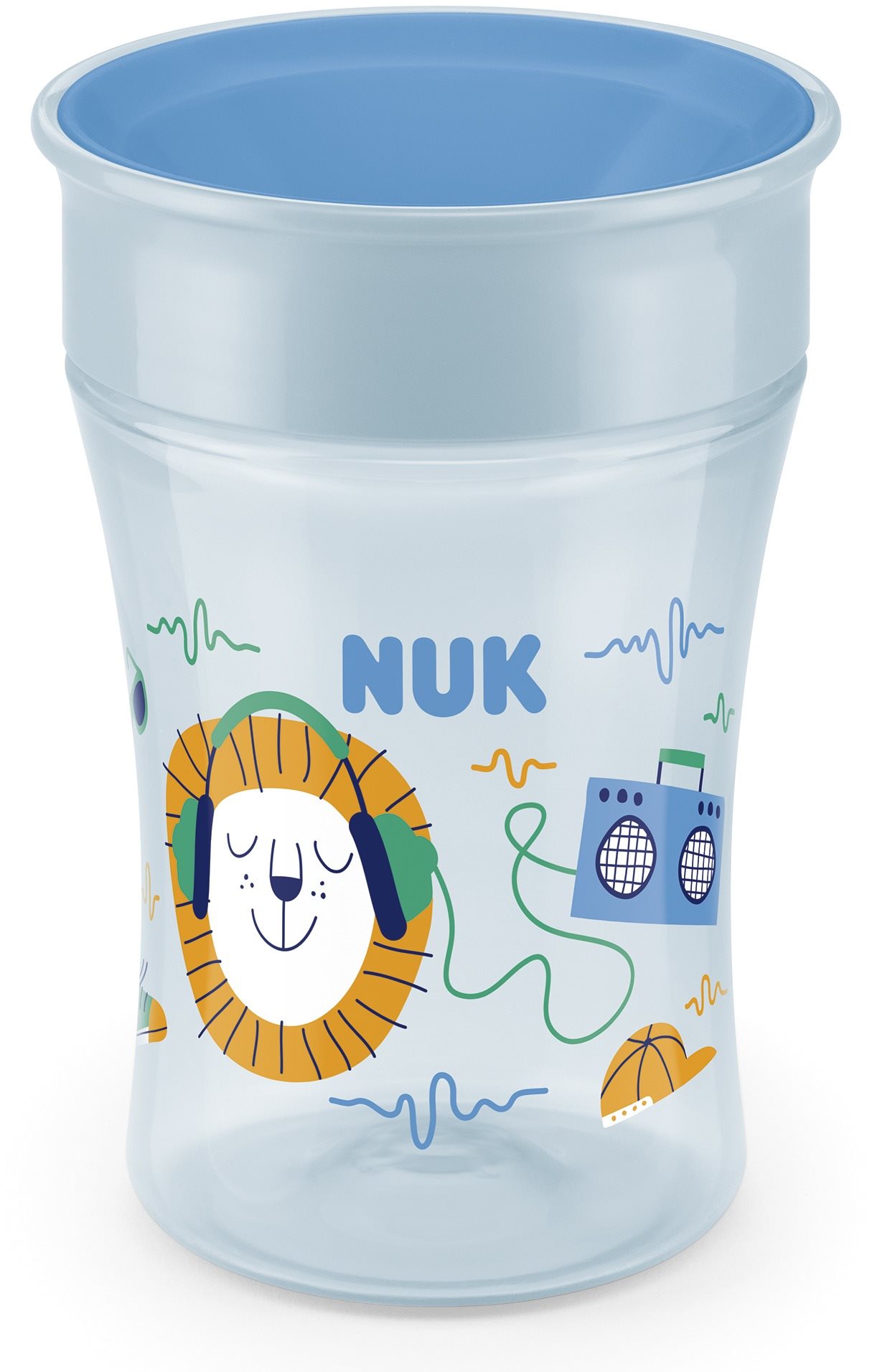 NUK Magic Cup tetővel 230 ml - kék, motívumok keveréke