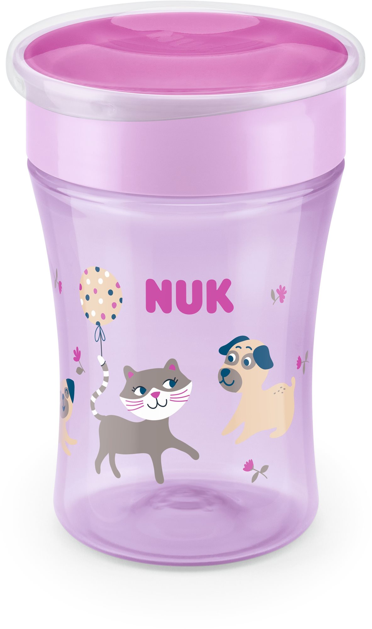 NUK Magic Cup kupakkal 230 ml - rózsaszín, motívumok keveréke