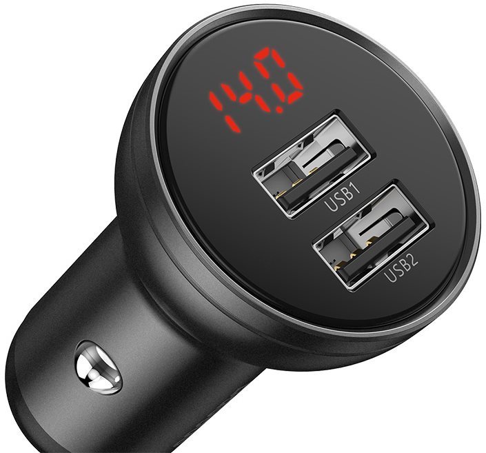 Baseus Digital Display Dual USB 4.8A Car Charger 24W, szürke