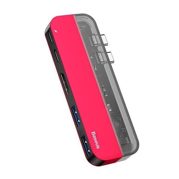 Baseus Transparent Series Dual USB-C Multifunctional HUB Adapter, Red