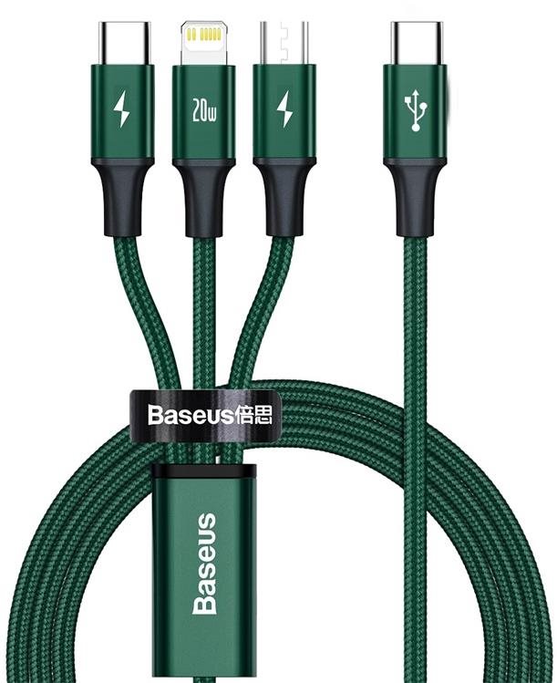Baseus Rapid Series 3 az 1-ben USB-C (USB-C + Lightning + USB-C) PD 20W, 1,5m, zöld