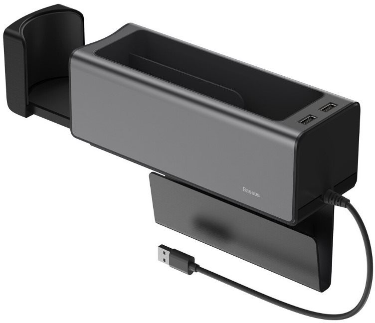 Baseus Deluxe fém autós tartó és szervező (2* USB 2.0), Fekete
