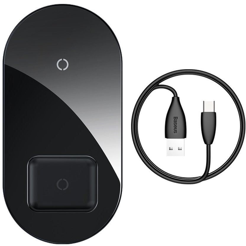 Vezeték nélküli töltő Baseus Simple 2 in 1 Qi Wireless Charger 18W Max For iPhone + AirPods Black