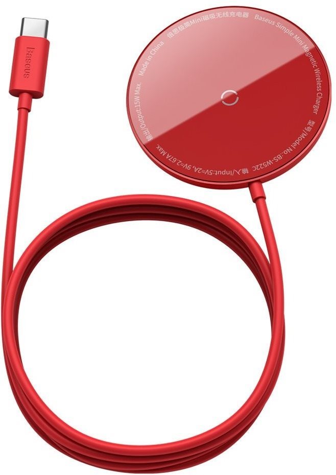 Baseus Mini Magnetic Wireless Charger USB-C kábel 1,5m 15W Red