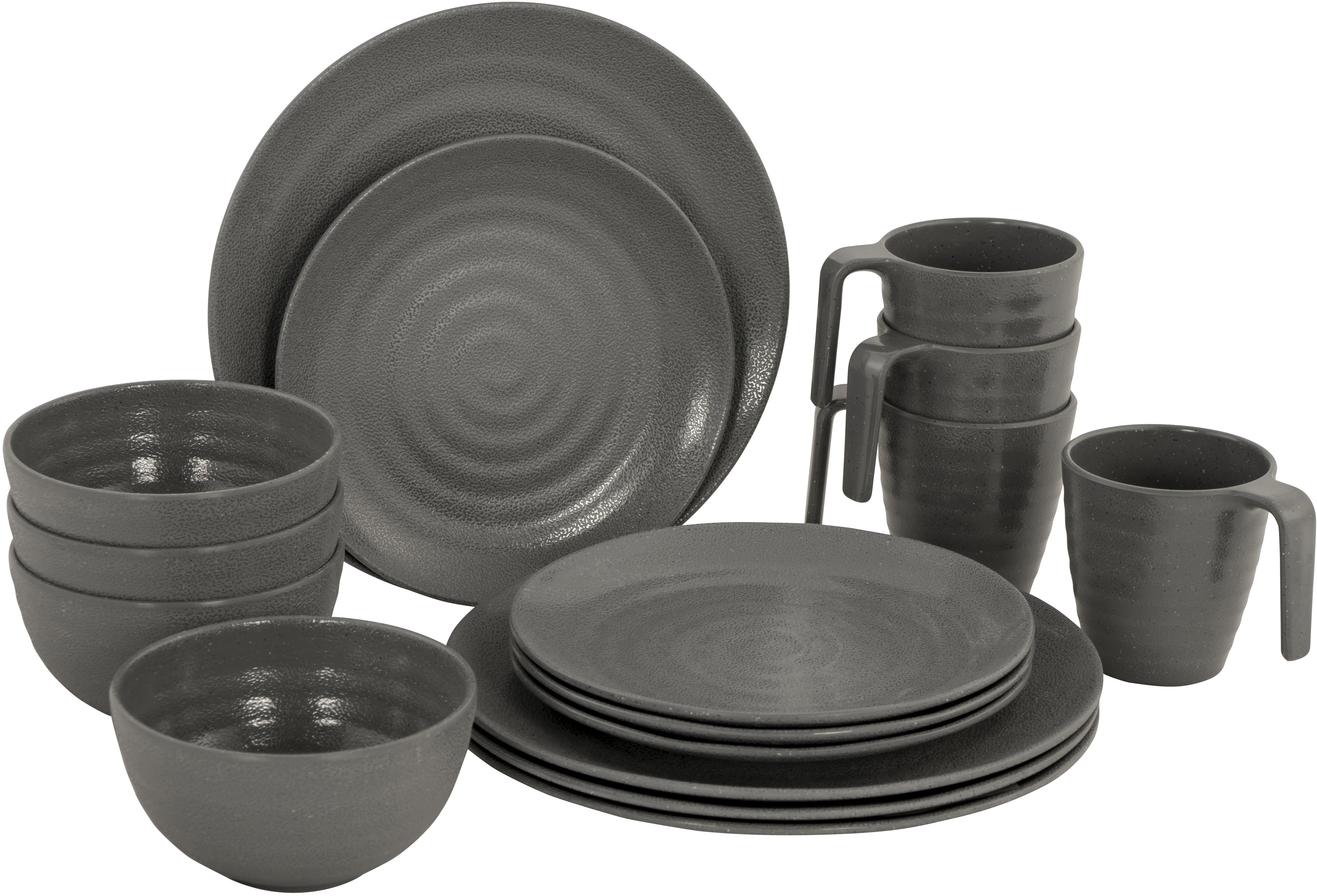 Bo-Camp Tableware 100% Melamine 16 Parts Stone Grey