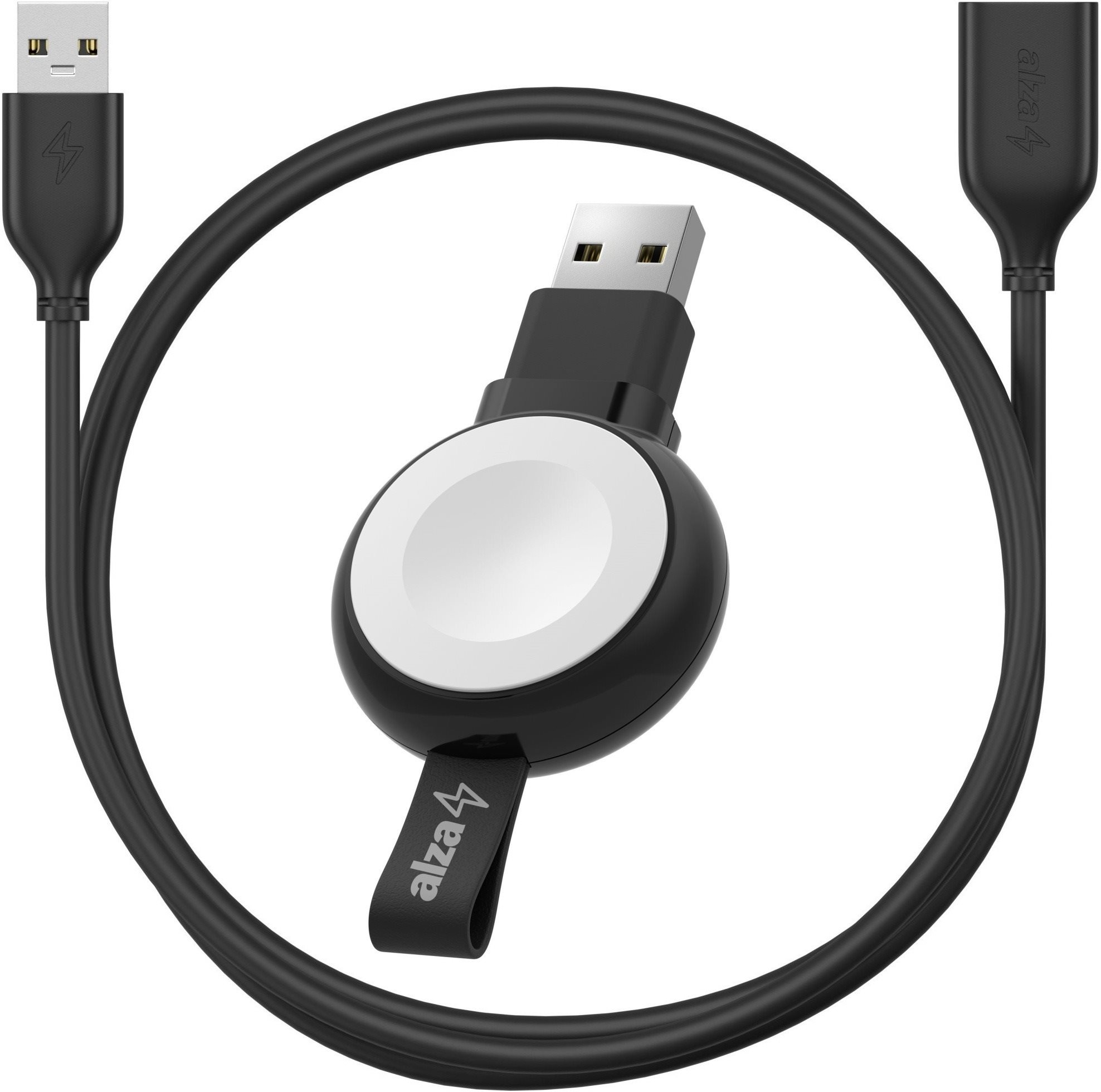 AlzaPower Wireless MFi Watch Charger 120 USB-A fekete + Core USB-A (M) to USB-A (F) 2.0 adatkábel