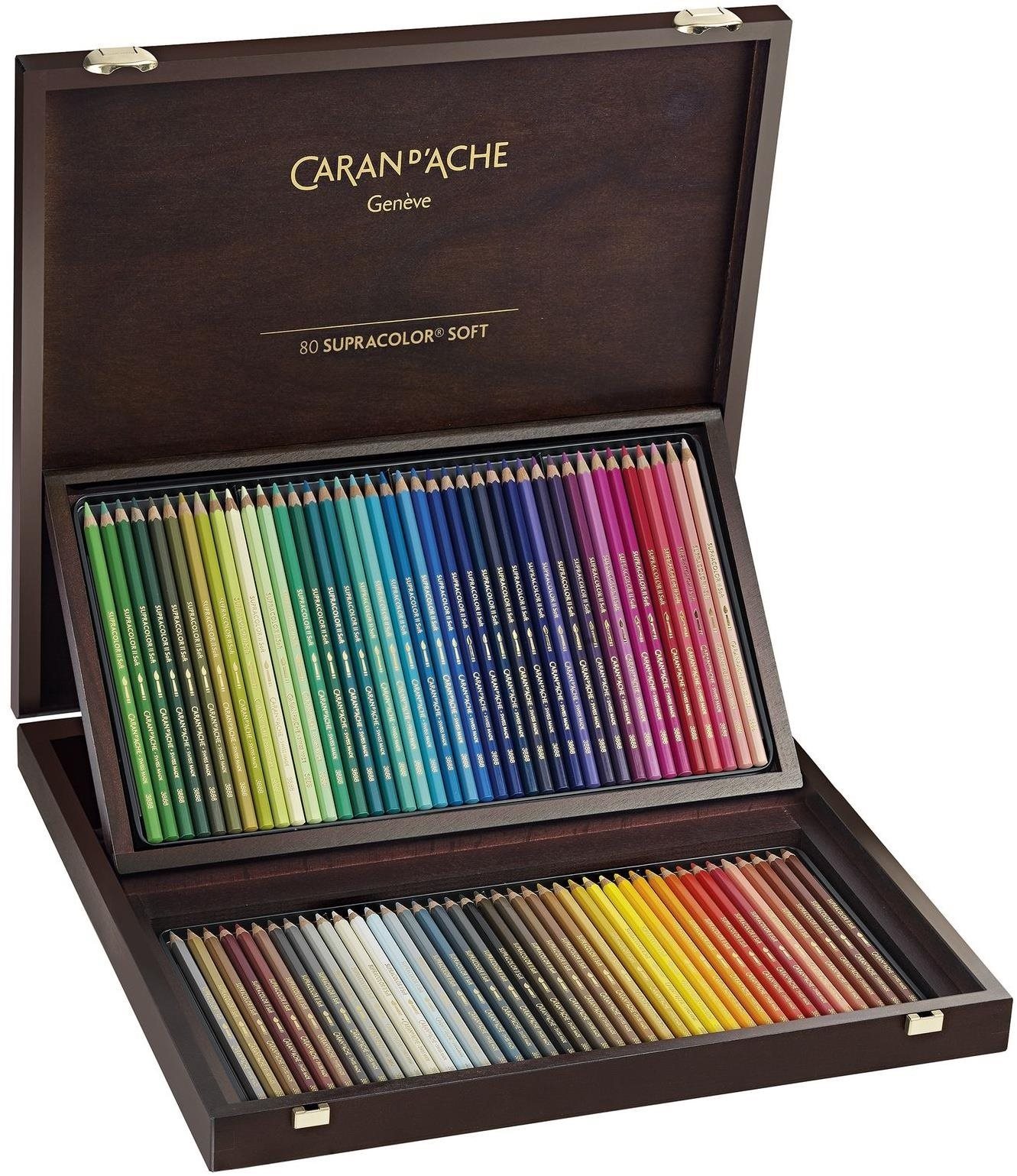 CARAN D'ACHE Supracolor Aquarelle 80 barev v dřevěném boxu