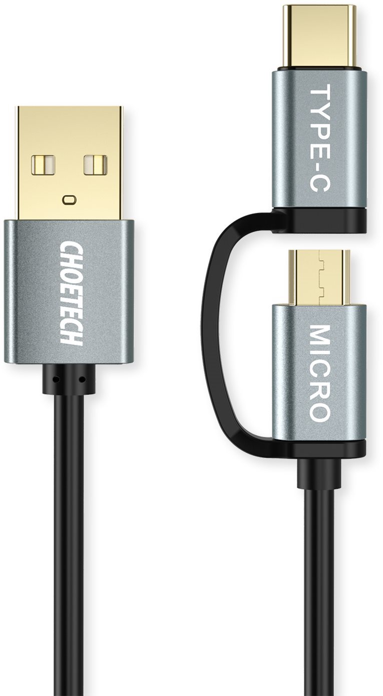 ChoeTech 2 in 1 USB to Micro USB + Type-C (USB-C) Straight Cable 1.2m