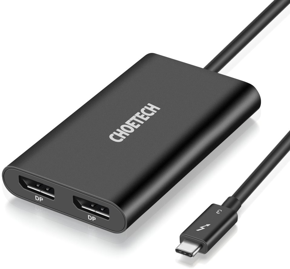 ChoeTech Thunderbolt 3 Type-C to Dual DisplayPort (DP) Adapter Black