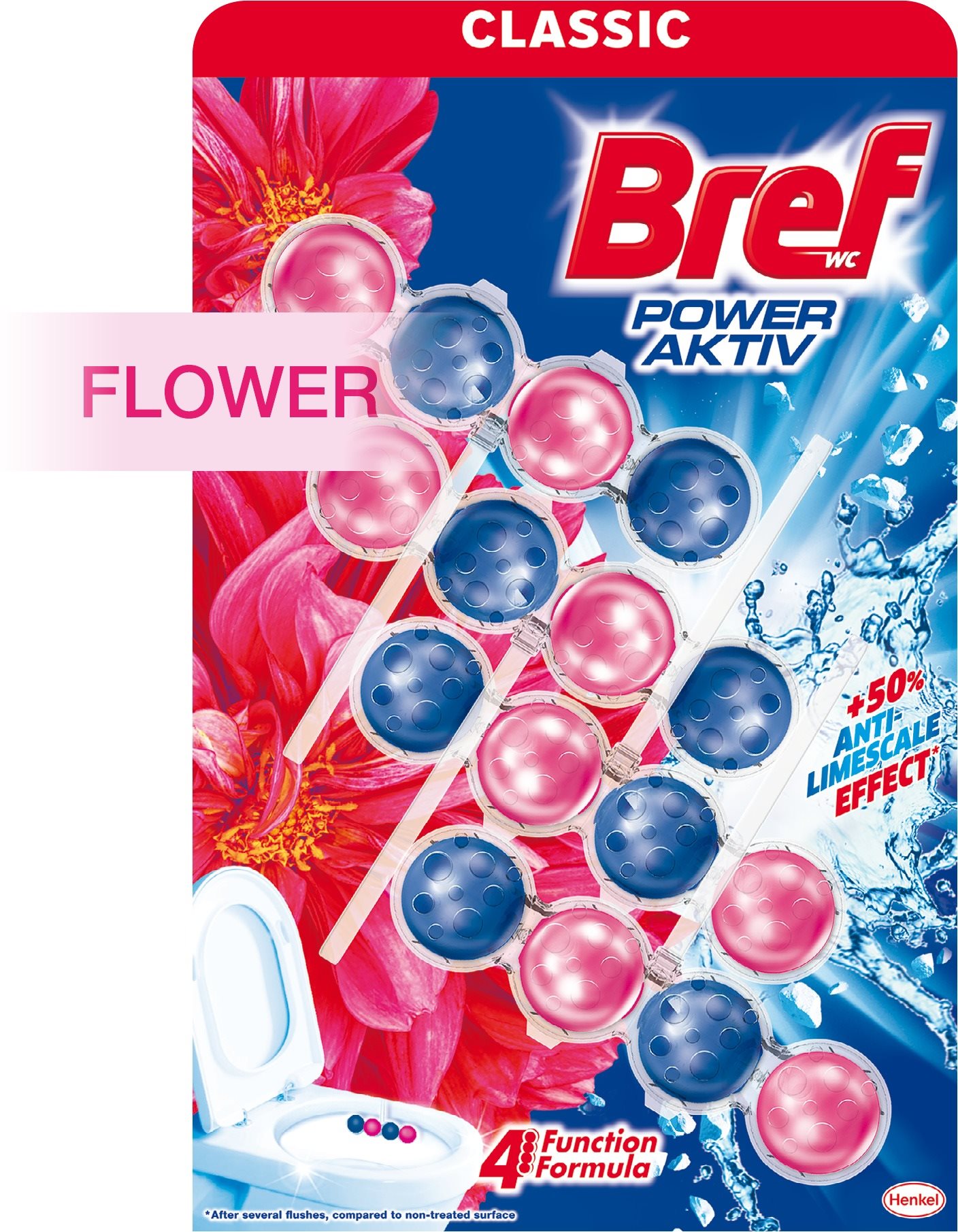 WC golyó BREF Power Aktiv Flower 4× 50 g