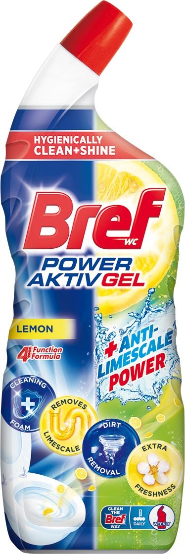 WC gél Bref Power Aktiv Gel WC tisztító légfrissítő hatással citrom 0,7 l