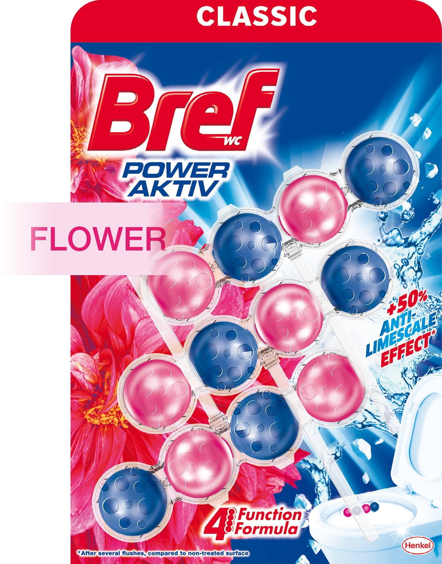 WC golyó BREF Power Aktiv Fresh Flower 3× 50 g