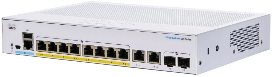 CISCO CBS250 Smart 8-port GE, Full PoE, Ext PS, 2x1G Combo