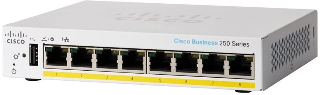 CISCO CBS250 Smart 8-port GE, Partial PoE, Desktop, Ext PSU