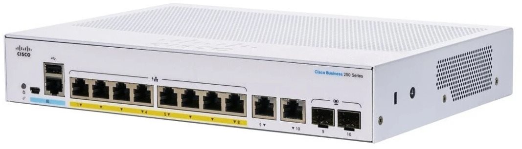 CISCO CBS250 Smart 8-port GE, Partial PoE, Ext PS, 2x1G Combo