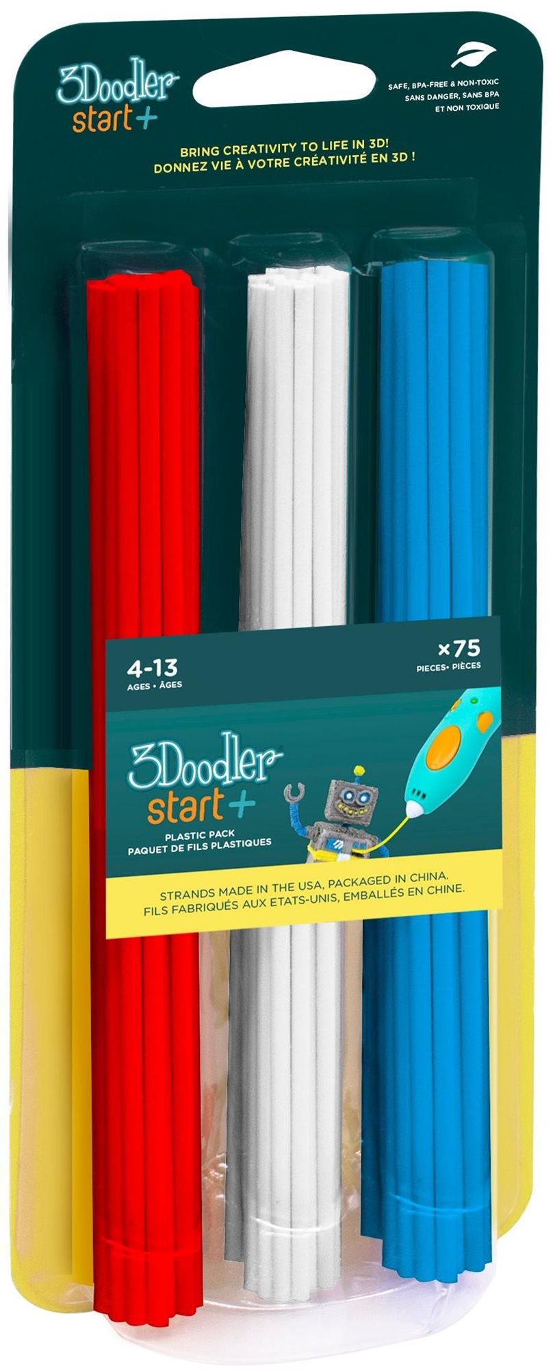 3Doodler ECO-PCL Start+ 3D toll utántöltő 75 db - piros, kék, fehér