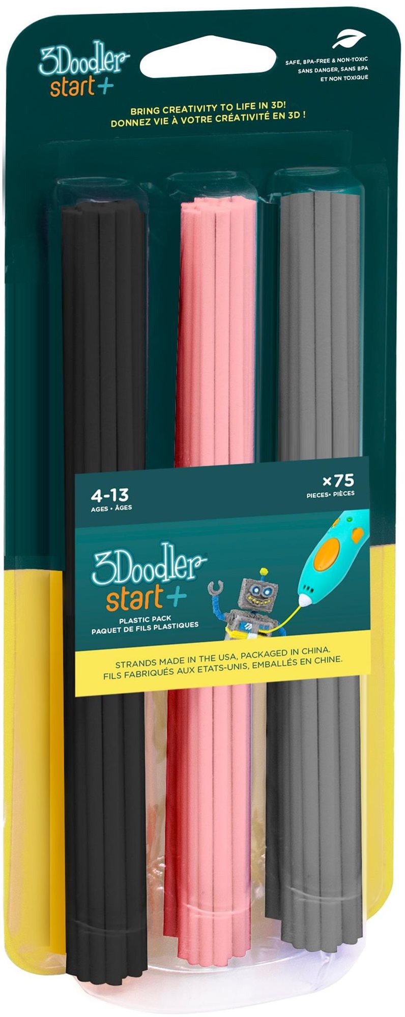 3Doodler ECO-PCL Start+ 3D toll utántöltő 75 db - fekete, rózsaszín, szürke