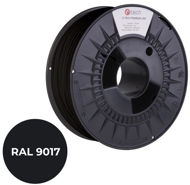 C-TECH PREMIUM LINE nyomtatószál, PLA, fekete, RAL9017, 1, 75mm, 1kg, 1 kg