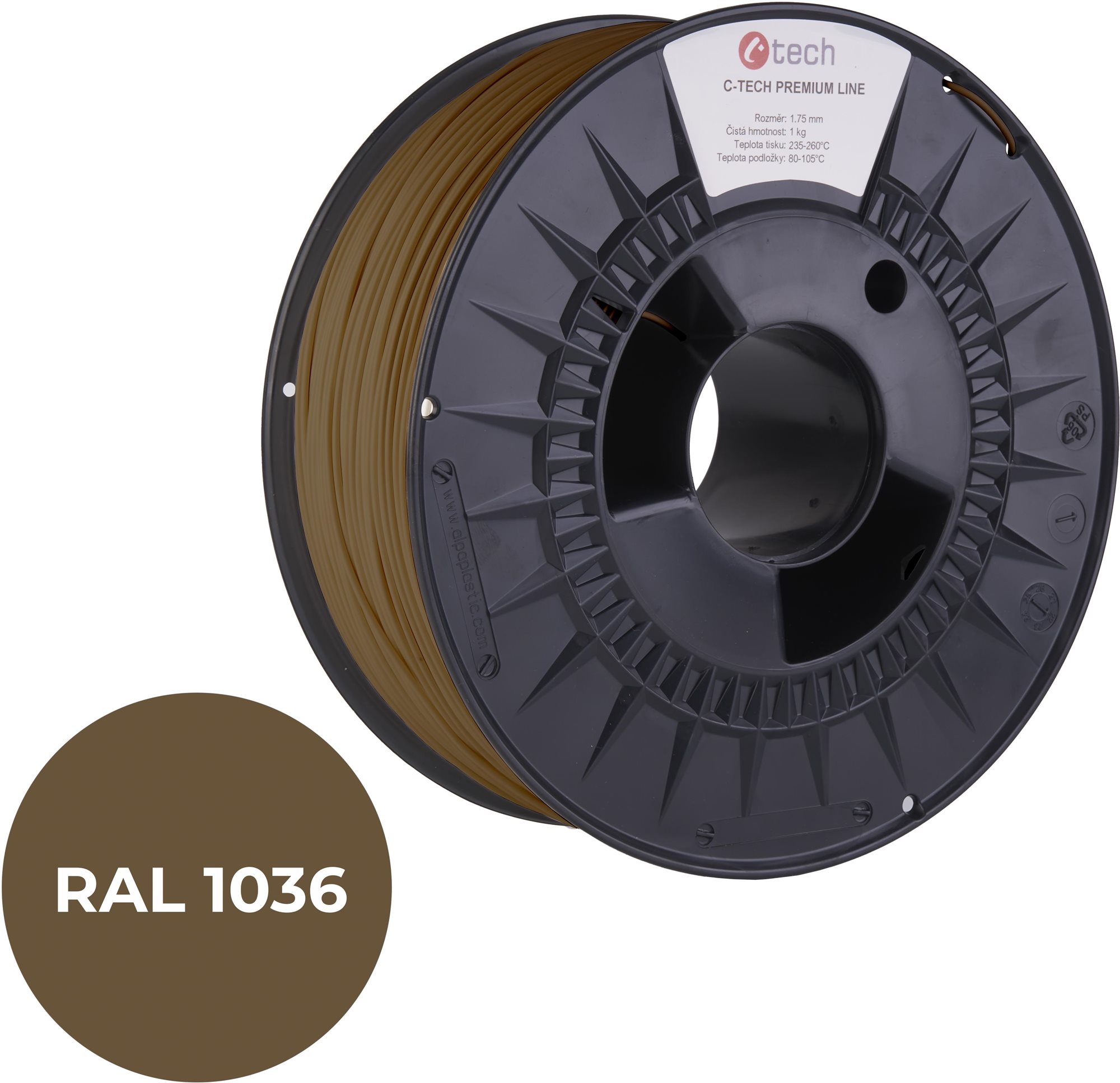 C-TECH PREMIUM LINE nyomdafonal (filament), PLA, gyöngyház arany, RAL1036, 1, 75mm, 1kg